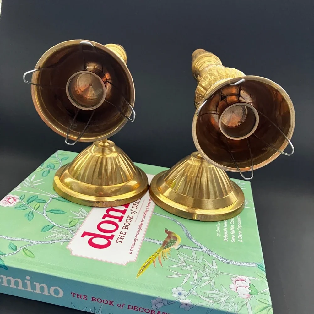 Vintage Brass Wall Sconces Pair Fluted Spindle Candle Holders Made in India 10